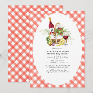 Rustikale Rote Gingham BBQ Picknick Monogramm Einladung