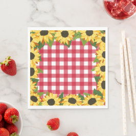 Rustikale Rote Gingham & Sonnenblumen Serviette