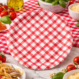 Rustikale rote Gingham-Tischdecke Pappteller