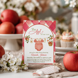 Rustikale rote Gingham-Wäscheleine Apfel-Baby-Part Einladung