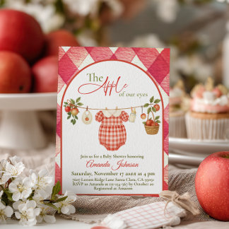 Rustikale rote Gingham-Wäscheleine Apfel-Baby-Part Einladung
