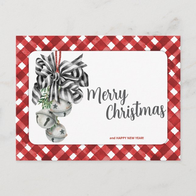 Rustikale rote Gingham-Weihnachtskarte einfach Postkarte (Vorderseite)