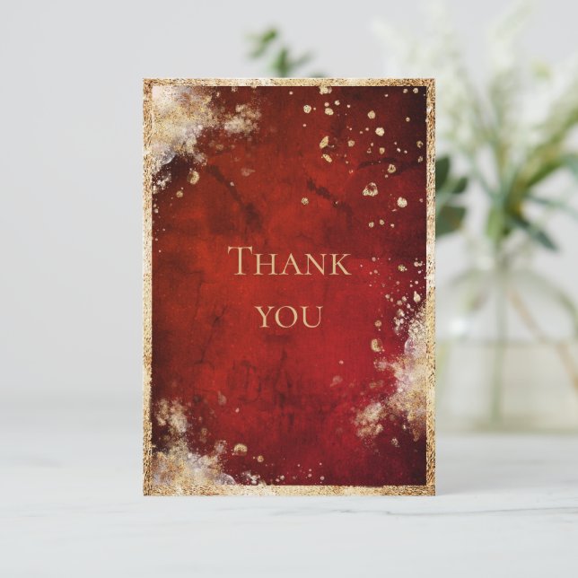 Rustikale rote goldene flache Dankeskarten Dankeskarte (Stehend Vorderseite)
