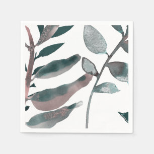 Rustikale Röte Grün Botanische Blätter Aquarell Serviette