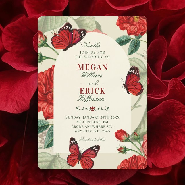 Rustikale rote grüne Blumenhochzeit Einladung (Von Creator hochgeladen)