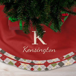 Rustikale Rote Grüne Raute Weihnachtsmonogramm Polyester Weihnachtsbaumdecke