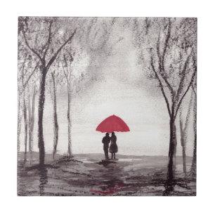 Rustikale rote Keramikfliese mit Regenschirm und L