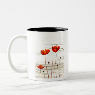 Rustikale rote Mohnblumen Aquarell Natur Blumen  Zweifarbige Tasse