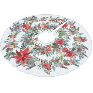 Rustikale rote Poinsettia Aquarellwein Polyester Weihnachtsbaumdecke