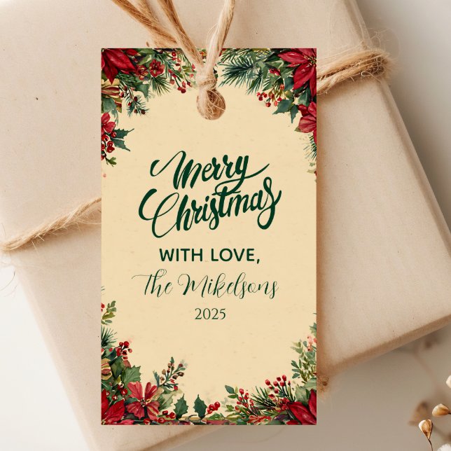 Rustikale Rote Poinsettia Feiertage Party Geschenkanhänger (Von Creator hochgeladen)