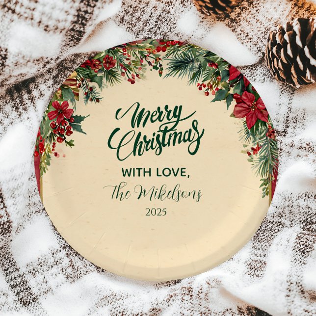 Rustikale Rote Poinsettia Feiertage Party Pappteller (Von Creator hochgeladen)