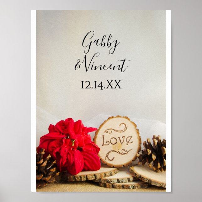 Rustikale Rote Poinsettia Woodland Winter Wedding Poster (Vorne)