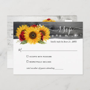 Rustikale Rote Rose Sonnenblumen Hochzeit RSVP Postkarte