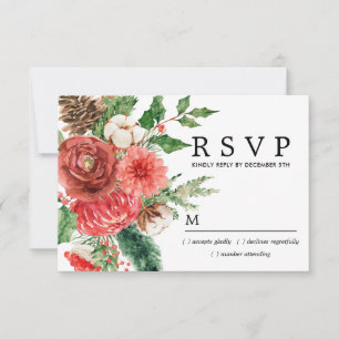 Rustikale Rote Rose Winter Botanische Hochzeit RSV RSVP Karte