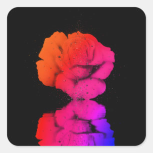 Rustikale rote Rosen-Blüten-Wassertropfen-Kunst Quadratischer Aufkleber