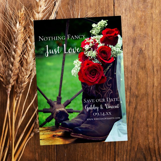 Rustikale Rote Rosen Cowboy Boots Western Hochzeit Save The Date (Von Creator hochgeladen)