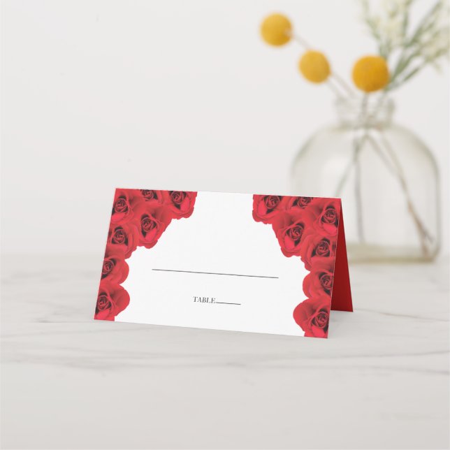 Rustikale Rote Rosen Hochzeit Platzkarte (Vorderseite)