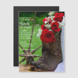 Rustikale Rote Rosen und Cowboy Boots Country Wedd Magneteinladung