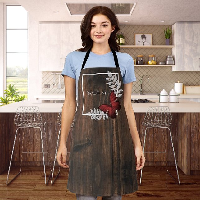 Rustikale Rote Schmetterling Personalisierte Schür Schürze (Rustic Red Butterfly Personalized Apron)