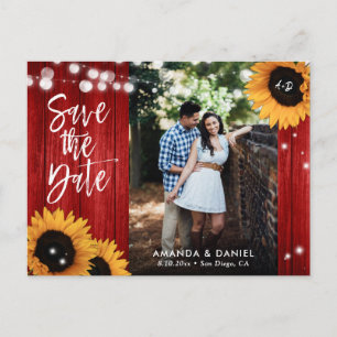 Rustikale rote Sonnenblumen-Save-the-Date-Postkart Ankündigungspostkarte