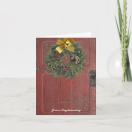 Rustikale Rote Tür mit Kranz Feiertagskarte