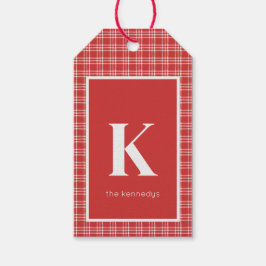 Rustikale rote und Karierte Monogramm Geschenkanhänger
