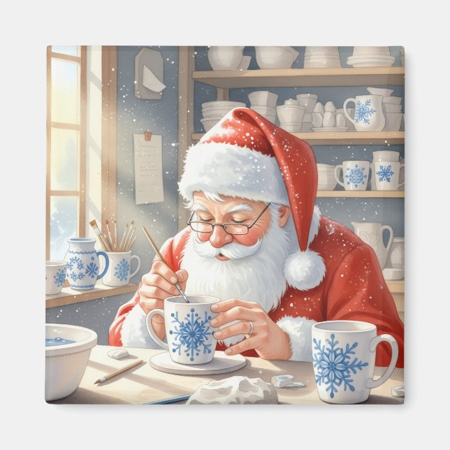 Rustikale rote Weihnachts-Wasserfarbe-Santa-Worksh Magnet (Vorne)