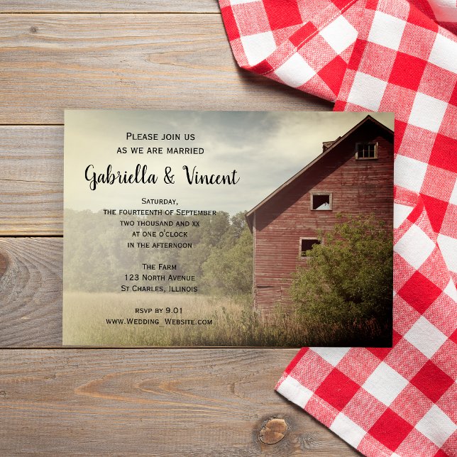 Rustikale Rothühner Hochzeit Einladung (Invite guests to your rustic marriage ceremony with the Red Barn Country Wedding Invitation.)