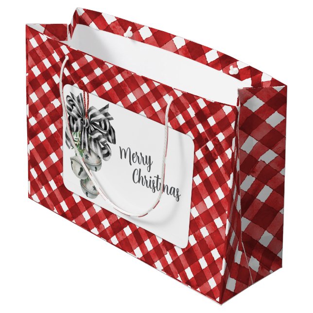 Rustikale Rotkarierte Weihnachtszeit Große Geschenktüte (Rückseite Schrägansicht)