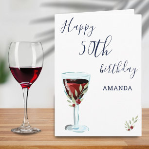 Rustikale Rotwein-Rosen-Aquarell 50. Geburtstag   Karte