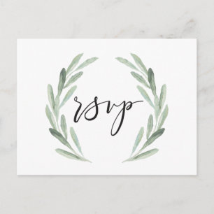 Rustikale RSVP-Hochzeit mit grünem Watercolor Einladungspostkarte