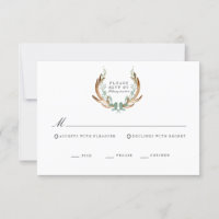 Rustikale RSVP-Karte für Antler und Grünpflanzen