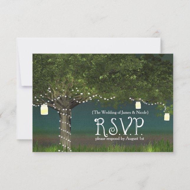 Rustikale RSVP-Karte für Baum- und String-Lights Einladung (Vorderseite)