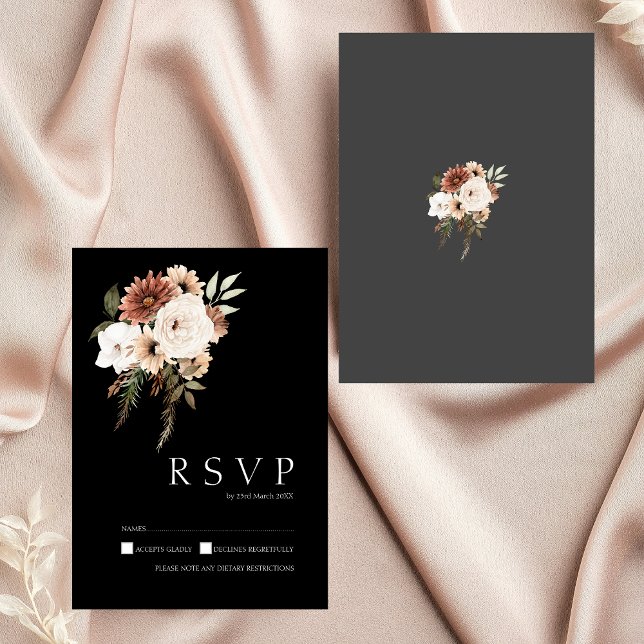 Rustikale RSVP-Karte für Schwarz und Pfirsichblume RSVP Karte (Rustic Black and Peach Floral Wedding RSVP Card)
