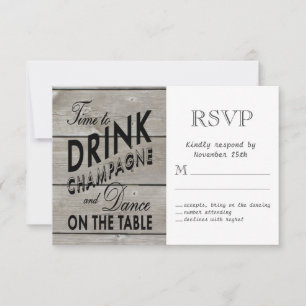 Rustikale RSVP Zeit zum Champagnertrinken Karte