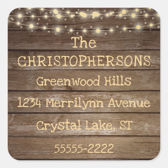 Rustikale Rücksendeadresse aus Holz und Streichell Quadratischer Aufkleber (Vorderseite)