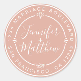 Rustikale Rücksendeadresse Hochzeit Dusty Pink Runder Aufkleber