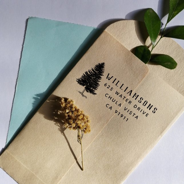 Rustikale Rücksendeadresse Pine Tree Gummistempel (Von Creator hochgeladen)