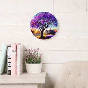 **"Rustikale Ruhe: Die Lila Jacaranda Embrace Große Wanduhr