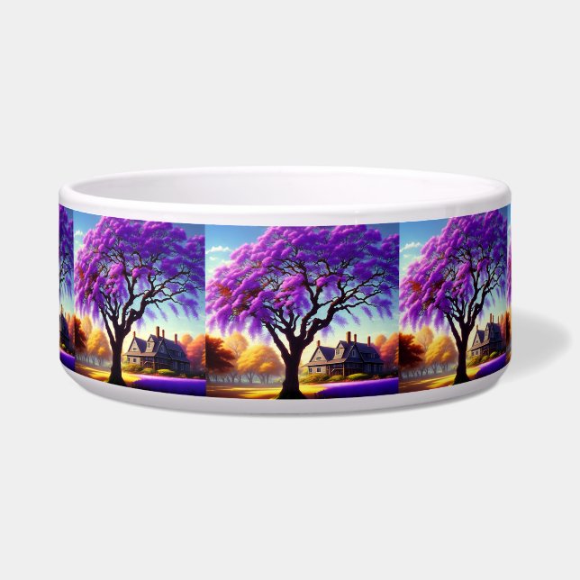 **"Rustikale Ruhe: Die Lila Jacaranda Embrace Napf (Vorderseite)