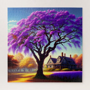 **"Rustikale Ruhe: Die Lila Jacaranda Embrace Puzzle