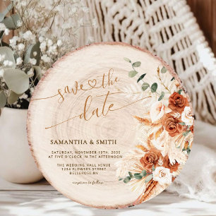 Rustikale, runde, holzgeschnittene Körner Save the Einladung