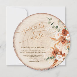 Rustikale, runde, holzgeschnittene Körner Save the Einladung