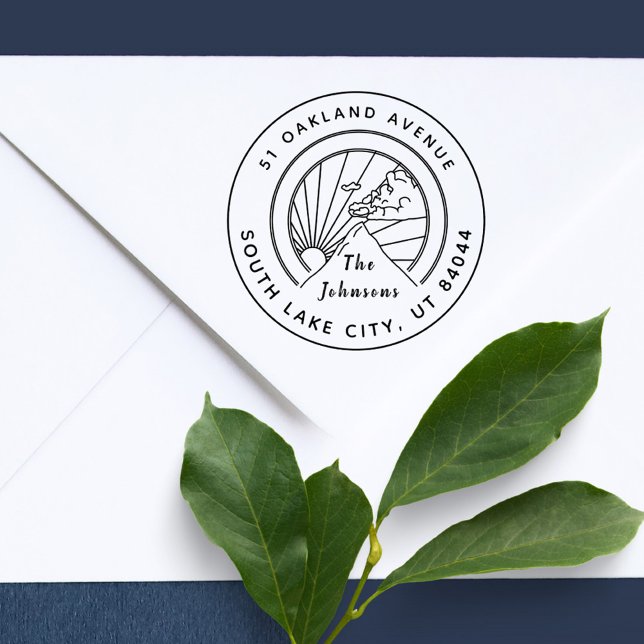 Rustikale Rundgebirge Inspirierte Rücksendeadresse Gummistempel (Rustic Round Mountains Inspired Return Address Rubber Stamp)