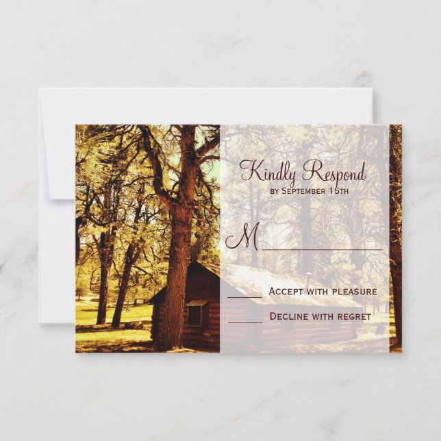 Rustikale Rundholzhütte Holz Hochzeitskarten RSVP (Vorderseite)