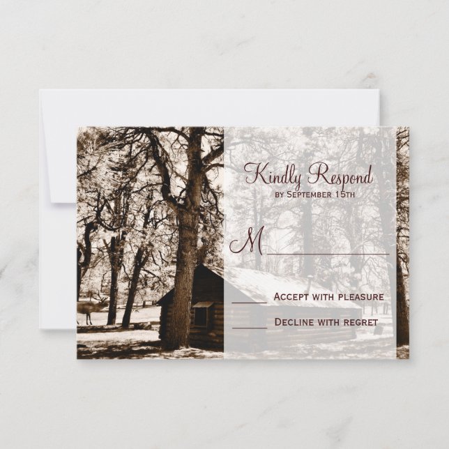 Rustikale Rundholzhütte Pine Wedding RSVP Karten (Vorderseite)