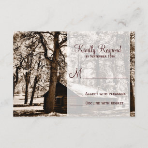 Rustikale Rundholzhütte Pine Wedding RSVP Karten