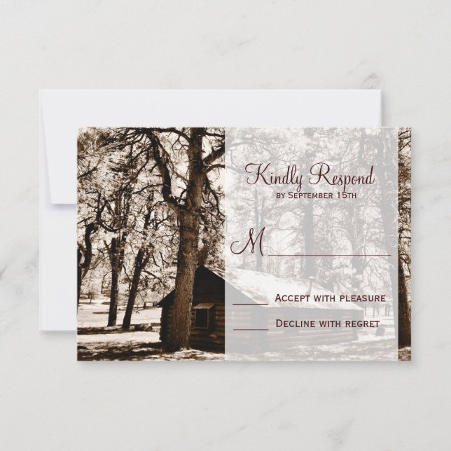 Rustikale Rundholzhütte Pine Wedding RSVP Karten (Vorderseite)