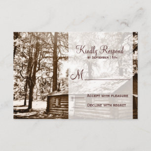 Rustikale Rundholzkabine Sepia HochzeitsrSVP Karte