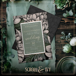 Rustikale Sage & Champagne White Bloom Wedding Einladung